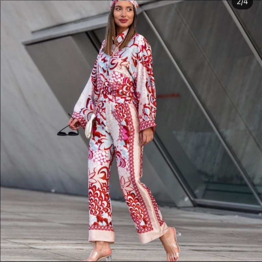 ZARA NEW FLOWING PATCHWORK PANTS with matching scarf
